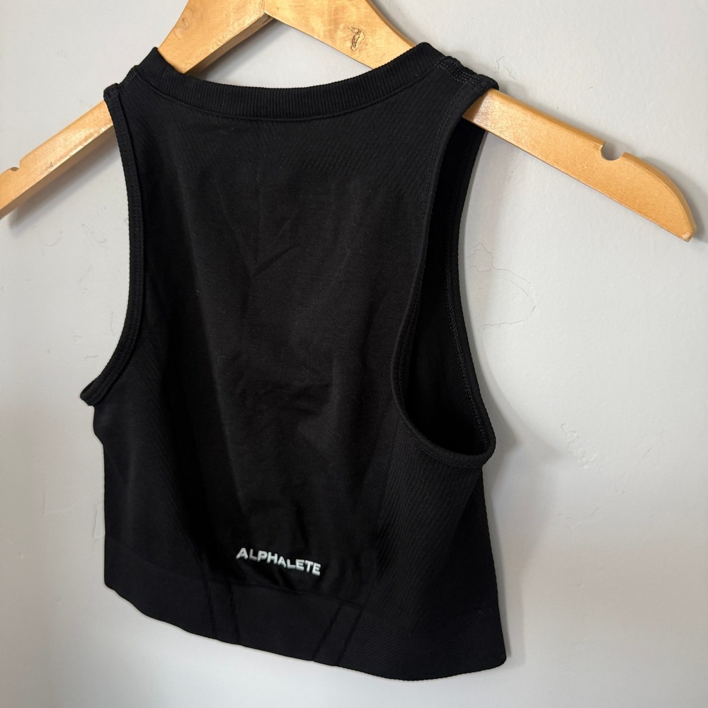 Alphalete Womens Black High Neck Seamless Ribbed Athletic Crop Top Size Small - Picture 4 of 9